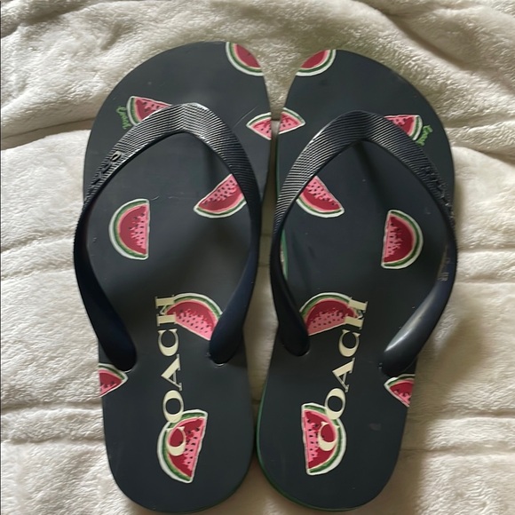 Coach Shoes - Coach NWOT Navy Flip Flops with Watermelon Design Size 7/8